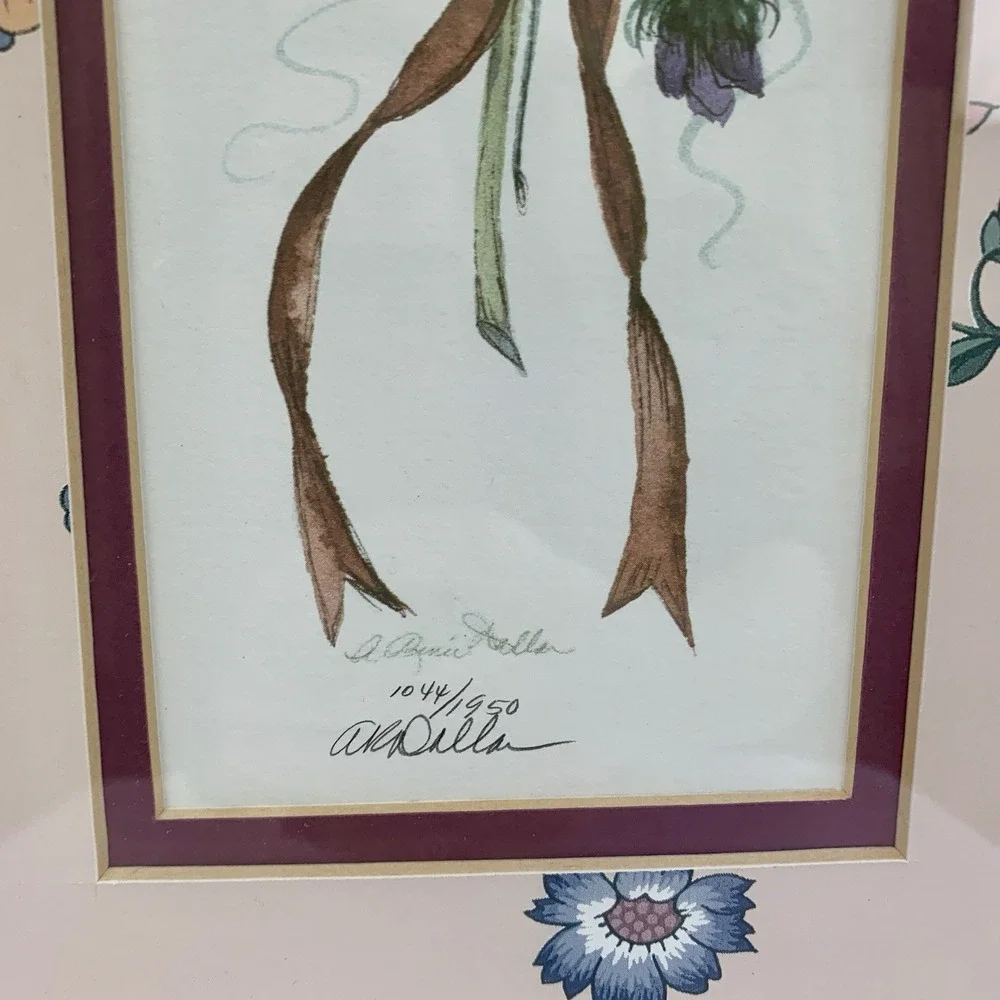 Vtg Framed Botanical Print Floral Wall Art Blossoms Gold Frame Cottage Signed